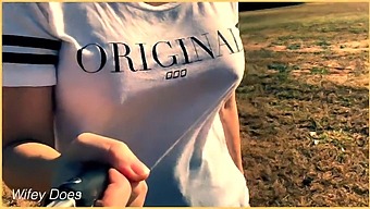 A Woman Goes For A Walk On The Golf Course Without A Bra